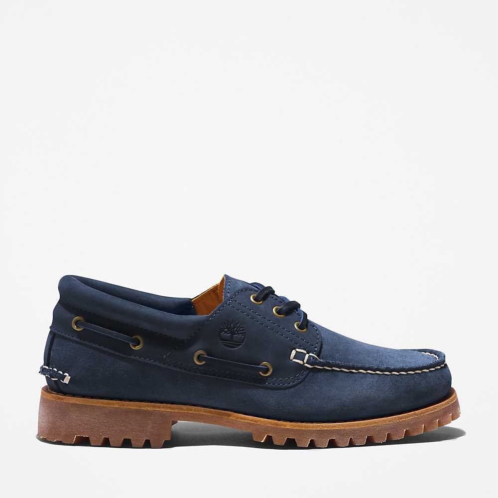 Navy Men\'s Timberland 3-Eye Lug Boat Shoes | Israel-8702396