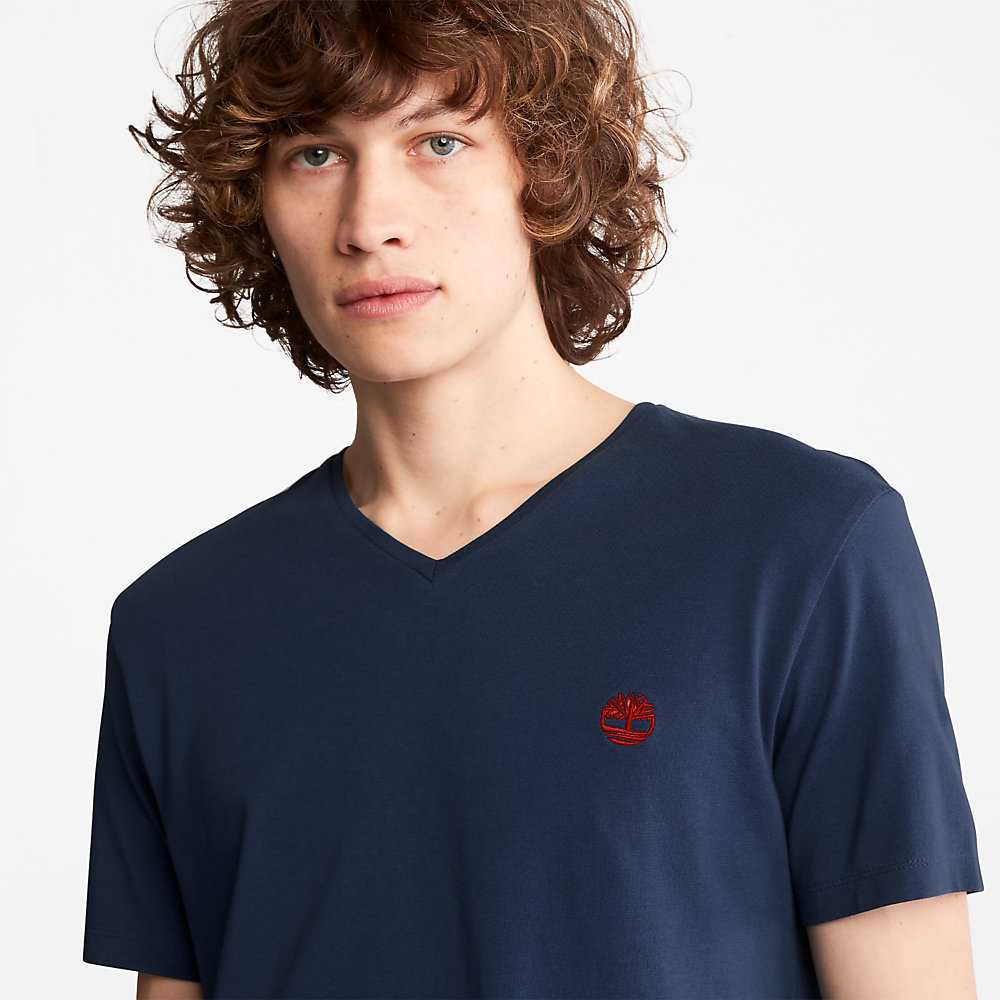 Navy Men's Timberland Dunstan River T Shirts | Israel-2895307