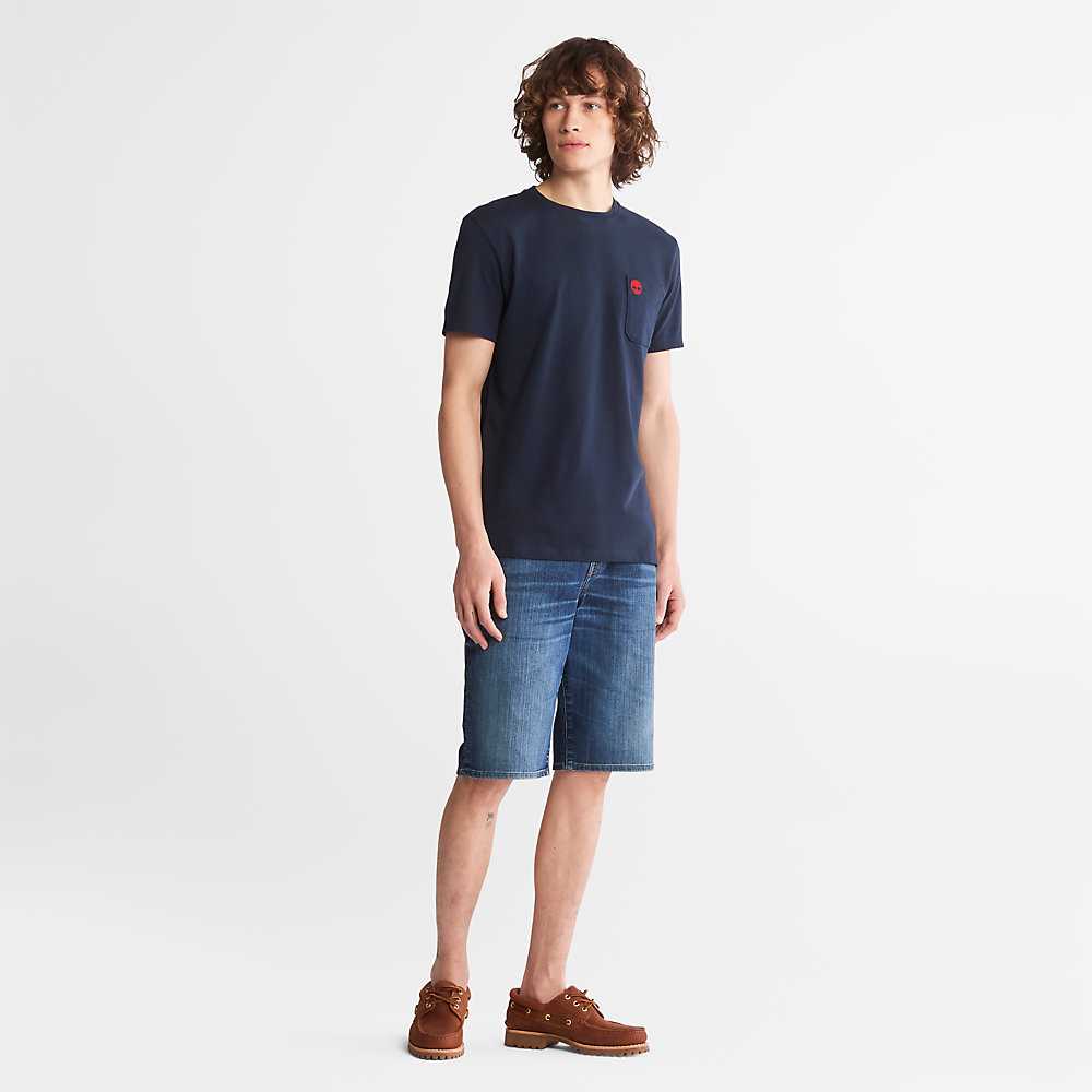 Navy Men's Timberland Dunstan River T Shirts | Israel-4879312