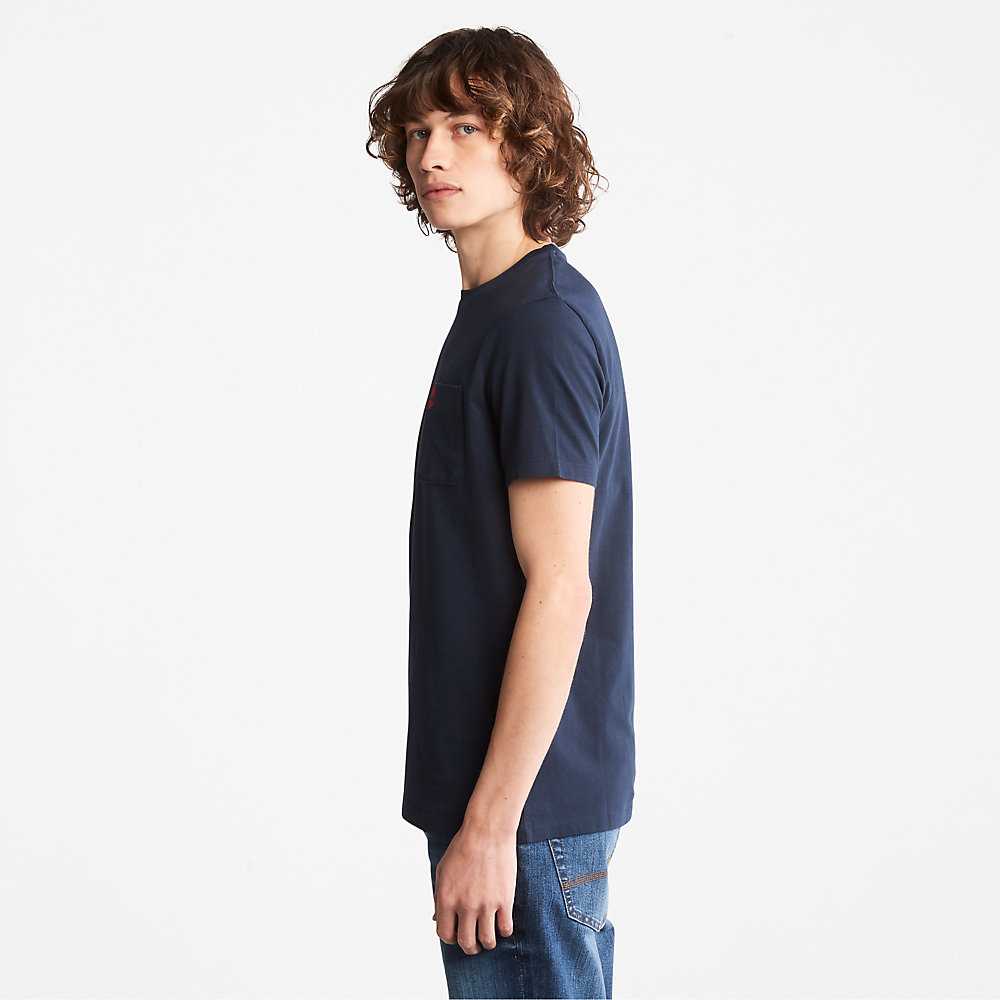 Navy Men's Timberland Dunstan River T Shirts | Israel-4879312