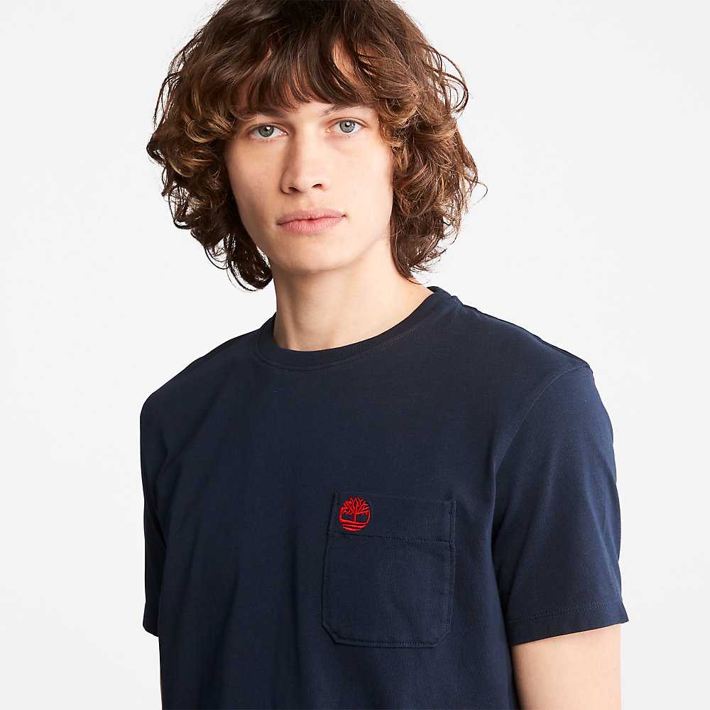 Navy Men's Timberland Dunstan River T Shirts | Israel-4879312