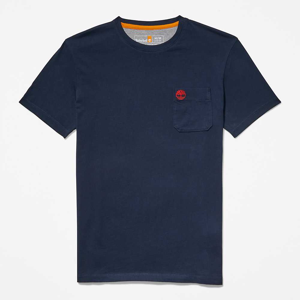 Navy Men's Timberland Dunstan River T Shirts | Israel-4879312