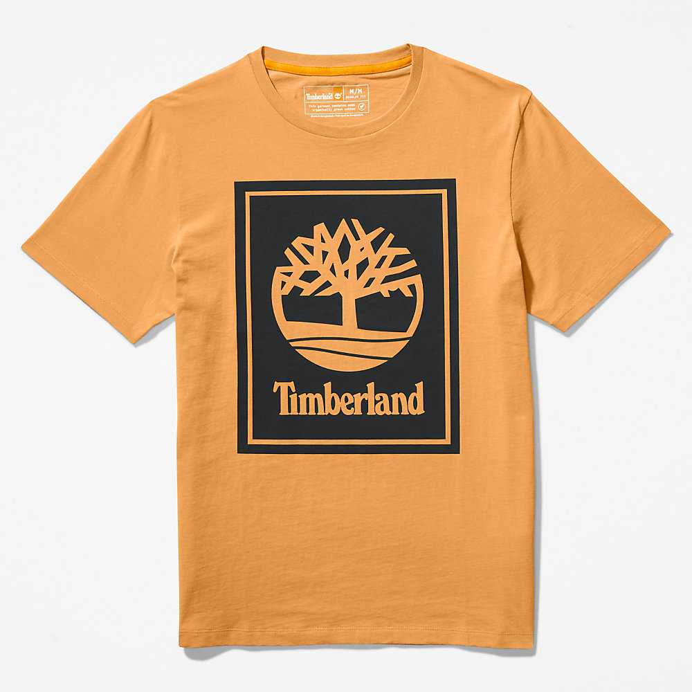 Orange/Black Women's Timberland Stack Logo T Shirts | Israel-0251349