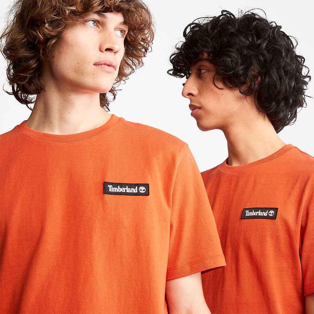 Orange Men's Timberland All Gender Heavyweight Badge T Shirts | Israel-6254109