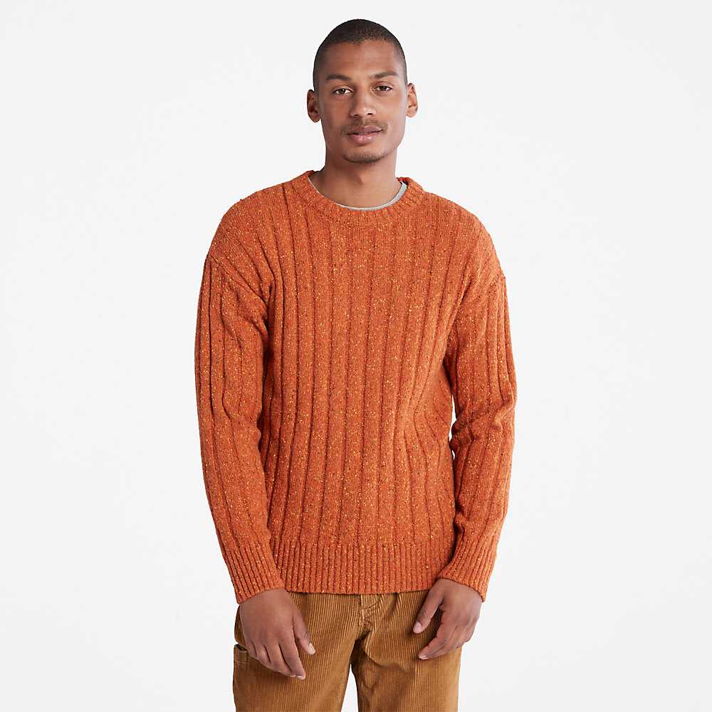 Orange Men\'s Timberland Textured Sweatshirt | Israel-5234809