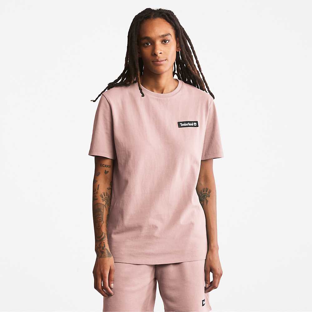 Pink Men's Timberland All Gender Heavyweight Badge T Shirts | Israel-7295631