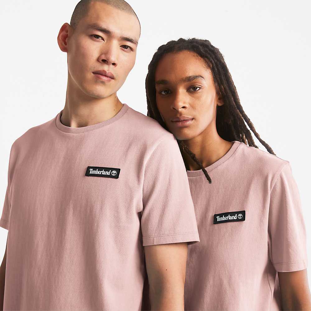 Pink Men's Timberland All Gender Heavyweight Badge T Shirts | Israel-7295631