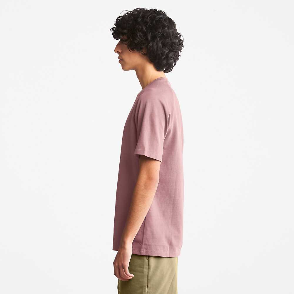 Pink Men's Timberland Stack Logo T Shirts | Israel-4718025