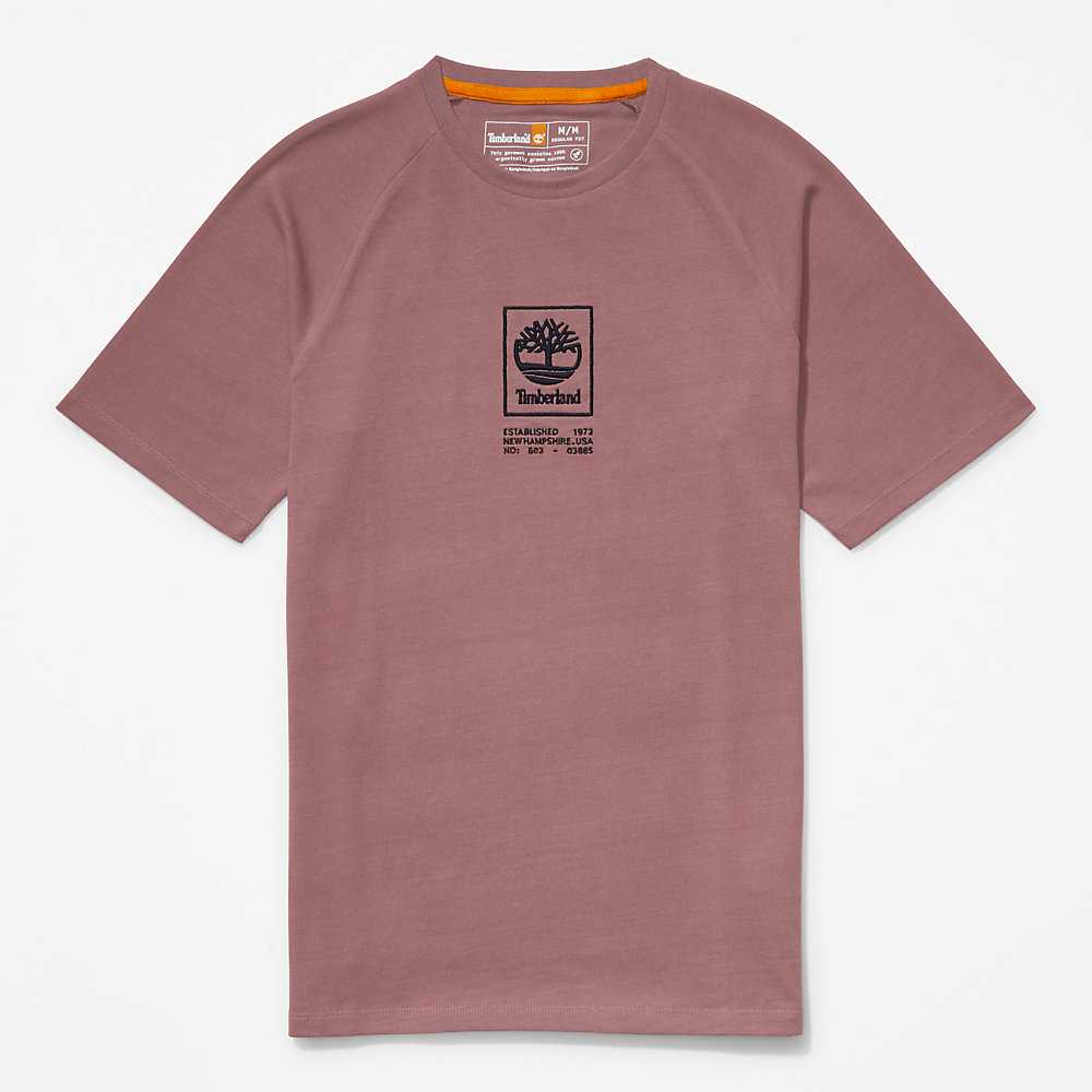 Pink Men's Timberland Stack Logo T Shirts | Israel-4718025