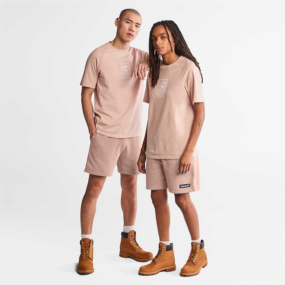 Pink Men's Timberland Stack Logo T Shirts | Israel-8439275