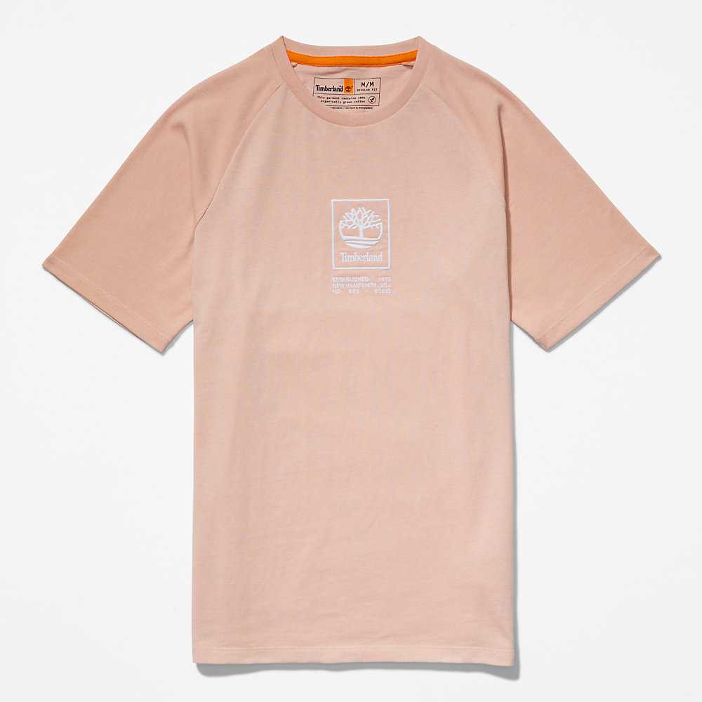 Pink Men's Timberland Stack Logo T Shirts | Israel-8439275