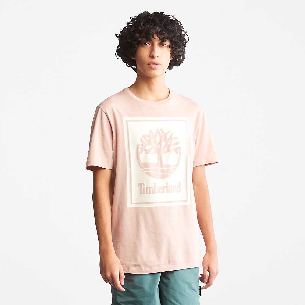 Pink Men's Timberland Tree Logo T Shirts | Israel-1730564