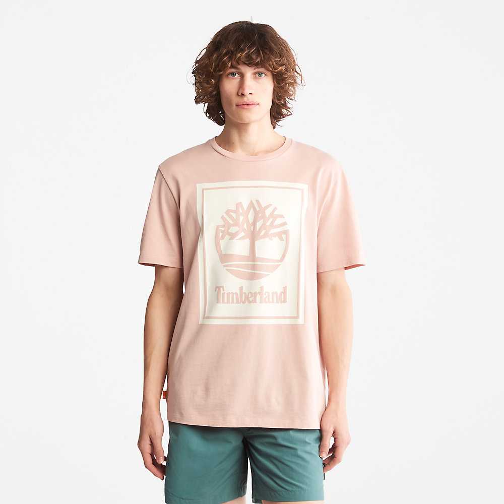 Pink Men's Timberland Tree Logo T Shirts | Israel-1730564