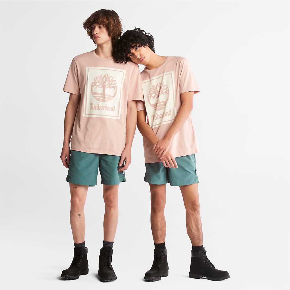 Pink Men's Timberland Tree Logo T Shirts | Israel-1730564