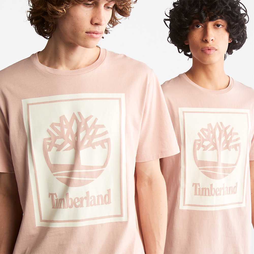 Pink Men's Timberland Tree Logo T Shirts | Israel-1730564