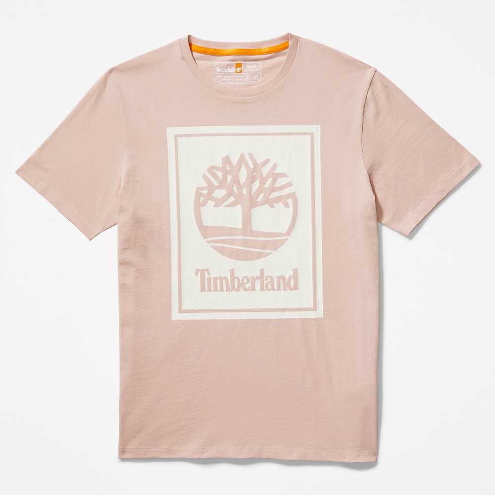 Pink Men's Timberland Tree Logo T Shirts | Israel-1730564