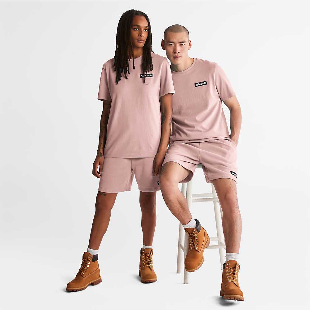 Pink Women's Timberland All Gender Heavyweight Badge T Shirts | Israel-5820637