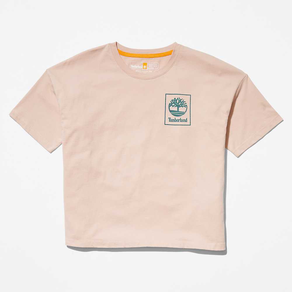 Pink Women's Timberland Back Graphic Logo T Shirts | Israel-0182467