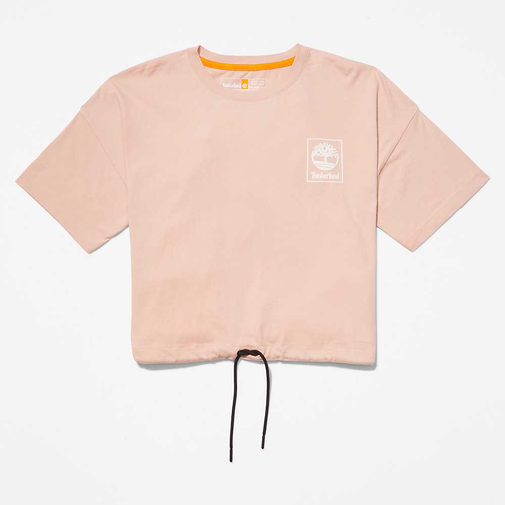 Pink Women's Timberland Cropped T Shirts | Israel-6374108