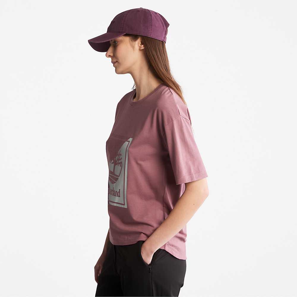 Pink Women's Timberland Logo T Shirts | Israel-6432975