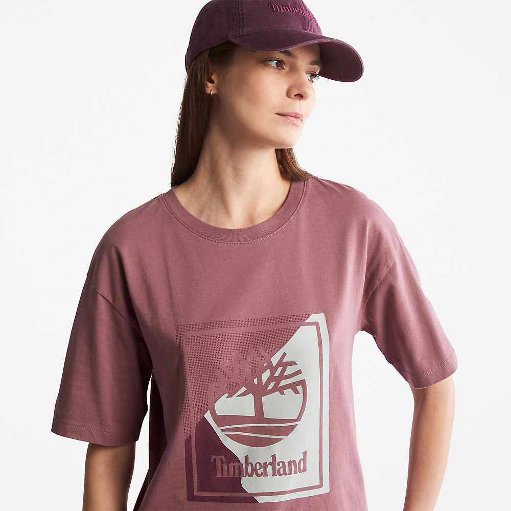 Pink Women's Timberland Logo T Shirts | Israel-6432975