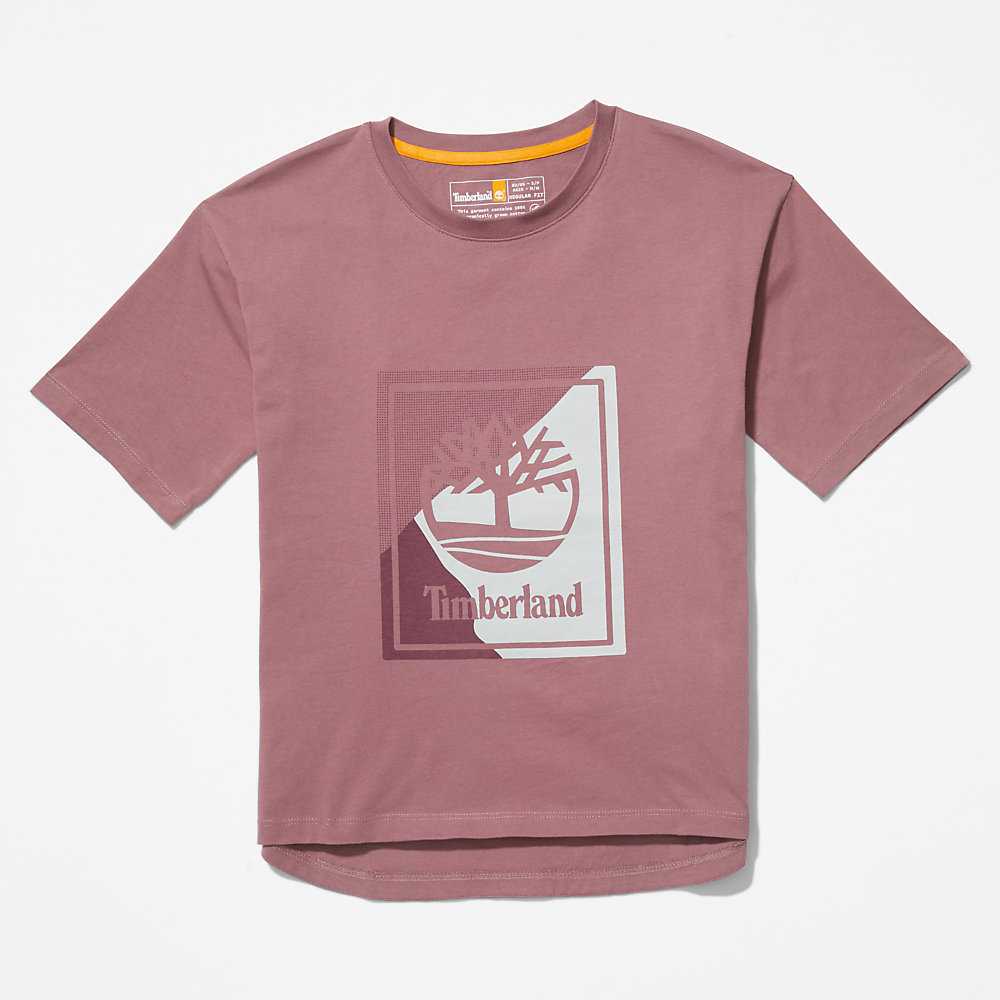 Pink Women's Timberland Logo T Shirts | Israel-6432975