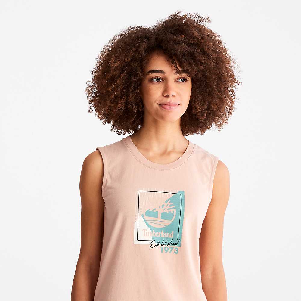 Pink Women's Timberland Logo Tank Tops | Israel-6928351