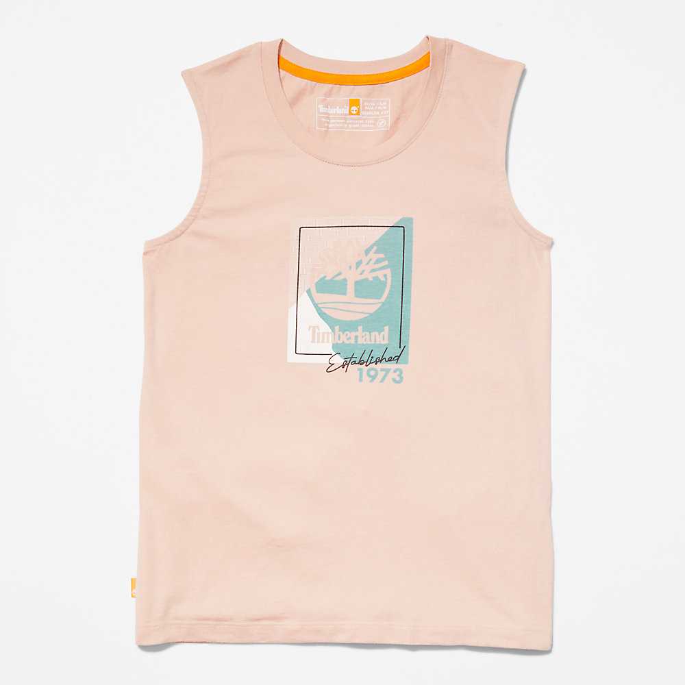 Pink Women's Timberland Logo Tank Tops | Israel-6928351