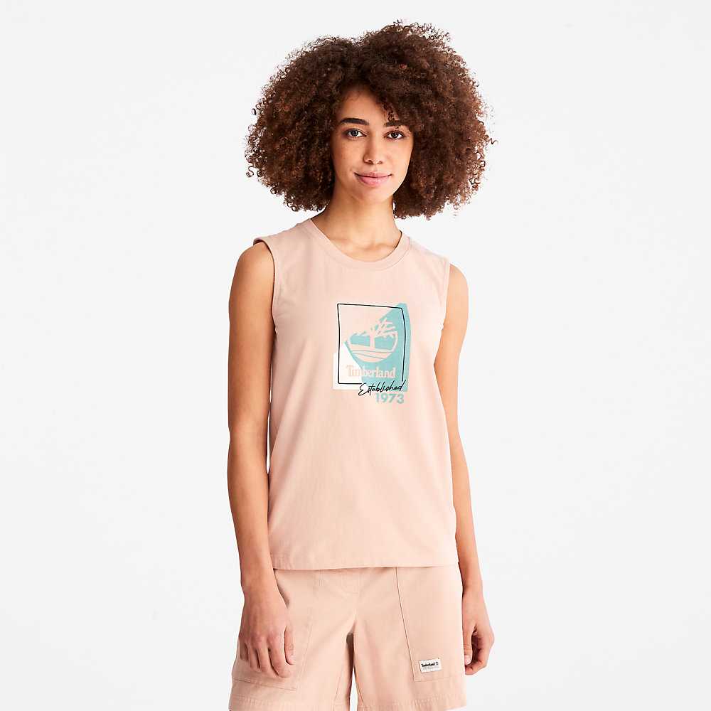 Pink Women\'s Timberland Logo Tank Tops | Israel-6928351