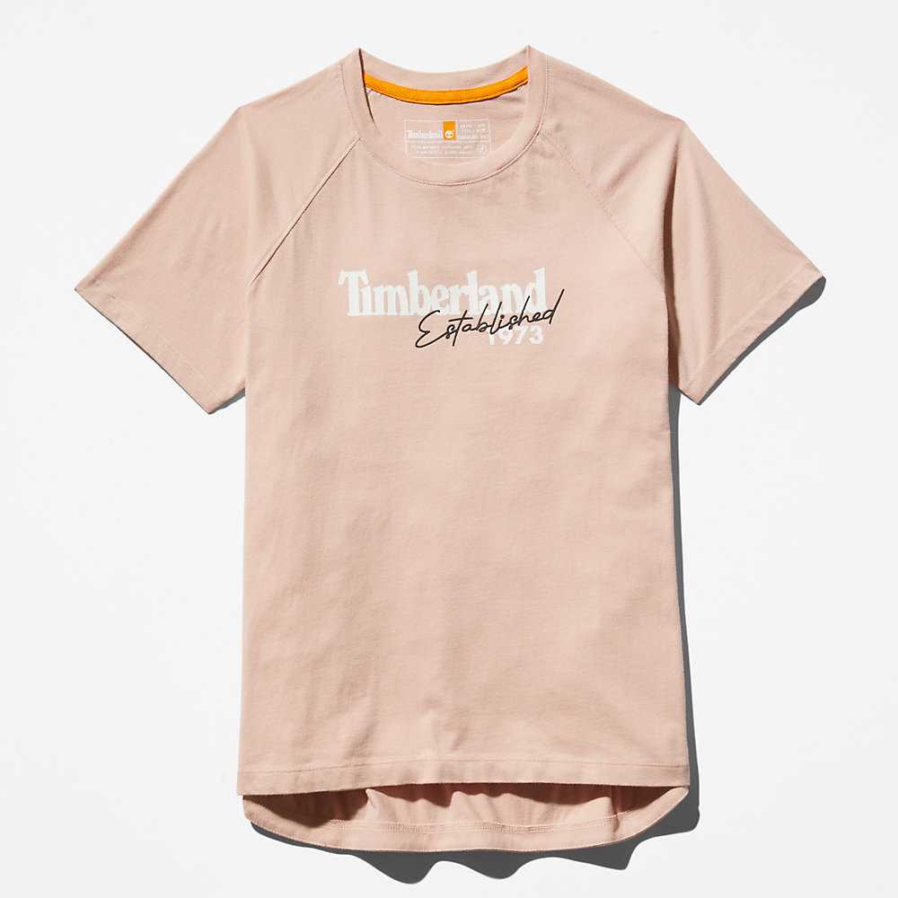 Pink Women's Timberland Raglan-sleeve Logo T Shirts | Israel-7192380