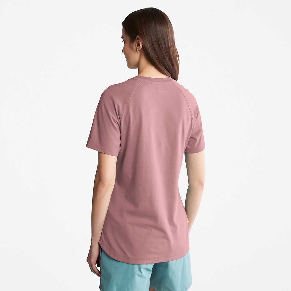 Pink Women's Timberland Raglan-sleeve Logo T Shirts | Israel-7594623