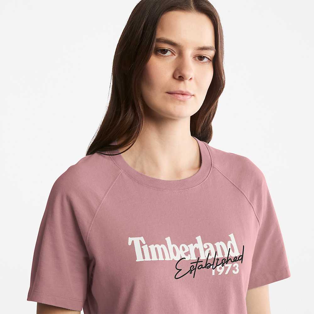 Pink Women's Timberland Raglan-sleeve Logo T Shirts | Israel-7594623