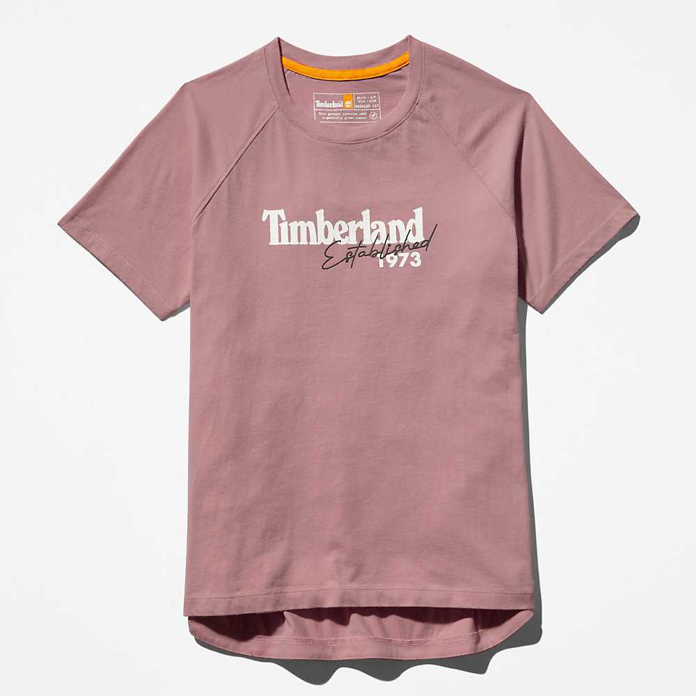 Pink Women's Timberland Raglan-sleeve Logo T Shirts | Israel-7594623