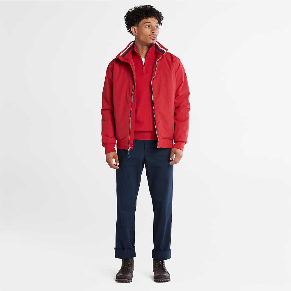 Red Men's Timberland Sailor Bomber Jacket | Israel-6291058