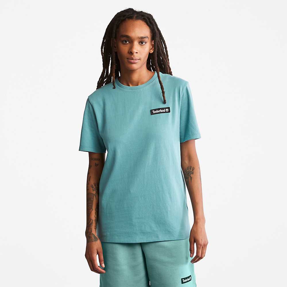 Turquoise Men's Timberland All Gender Heavyweight Badge T Shirts | Israel-6153490