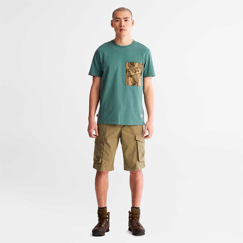 Turquoise Men's Timberland Outdoor Heritage T Shirts | Israel-5421078