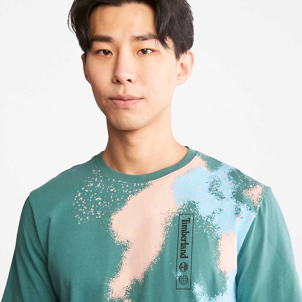 Turquoise Men's Timberland Paint Graphic T Shirts | Israel-0325194