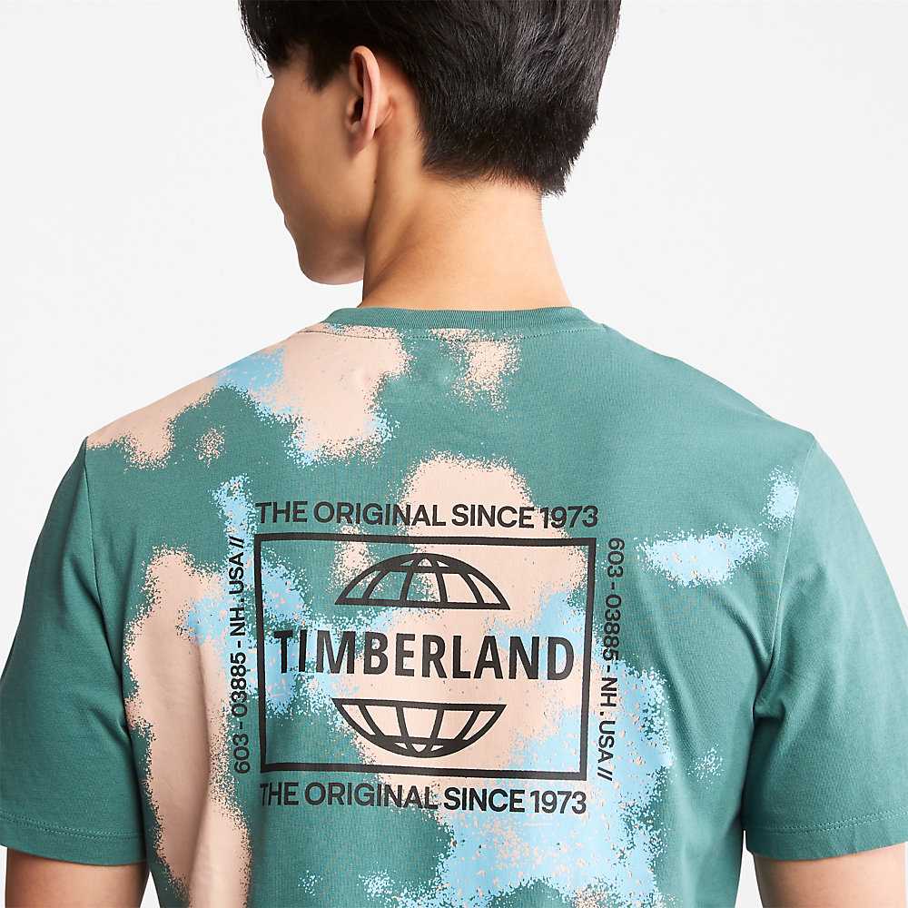 Turquoise Men's Timberland Paint Graphic T Shirts | Israel-0325194