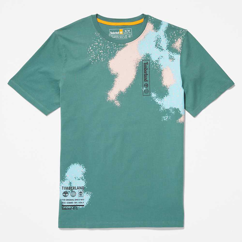 Turquoise Men's Timberland Paint Graphic T Shirts | Israel-0325194