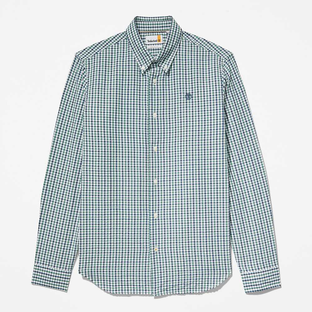 Turquoise Men's Timberland Seersucker Shirts | Israel-2438750