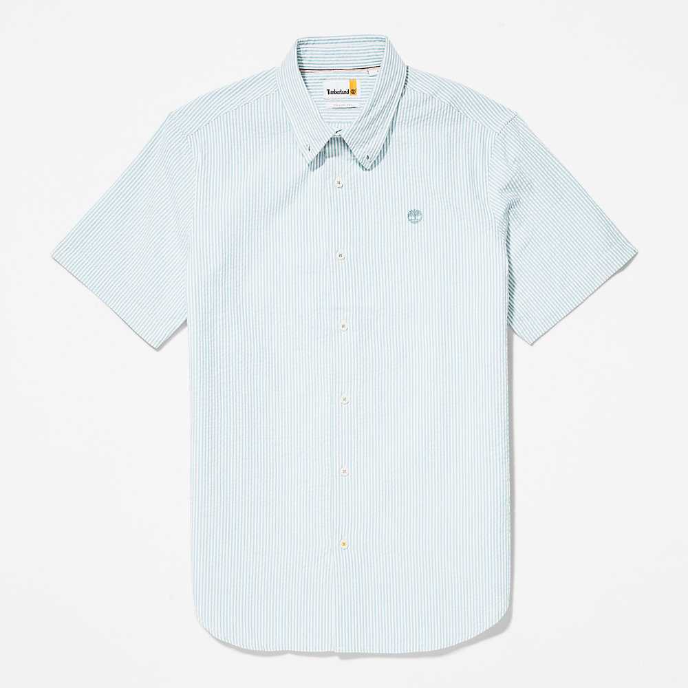 Turquoise Men's Timberland Seersucker Shirts | Israel-5016289