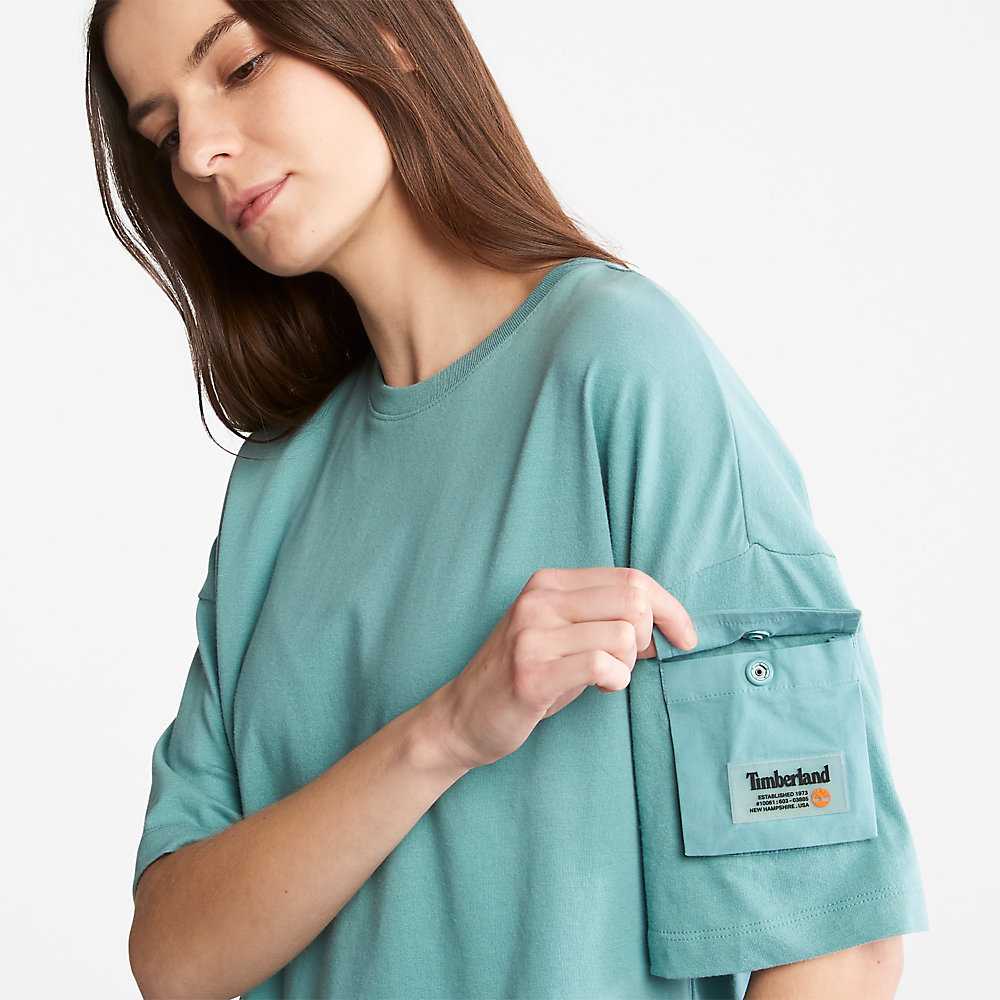 Turquoise Women's Timberland Progressive Utility T Shirts | Israel-5968370