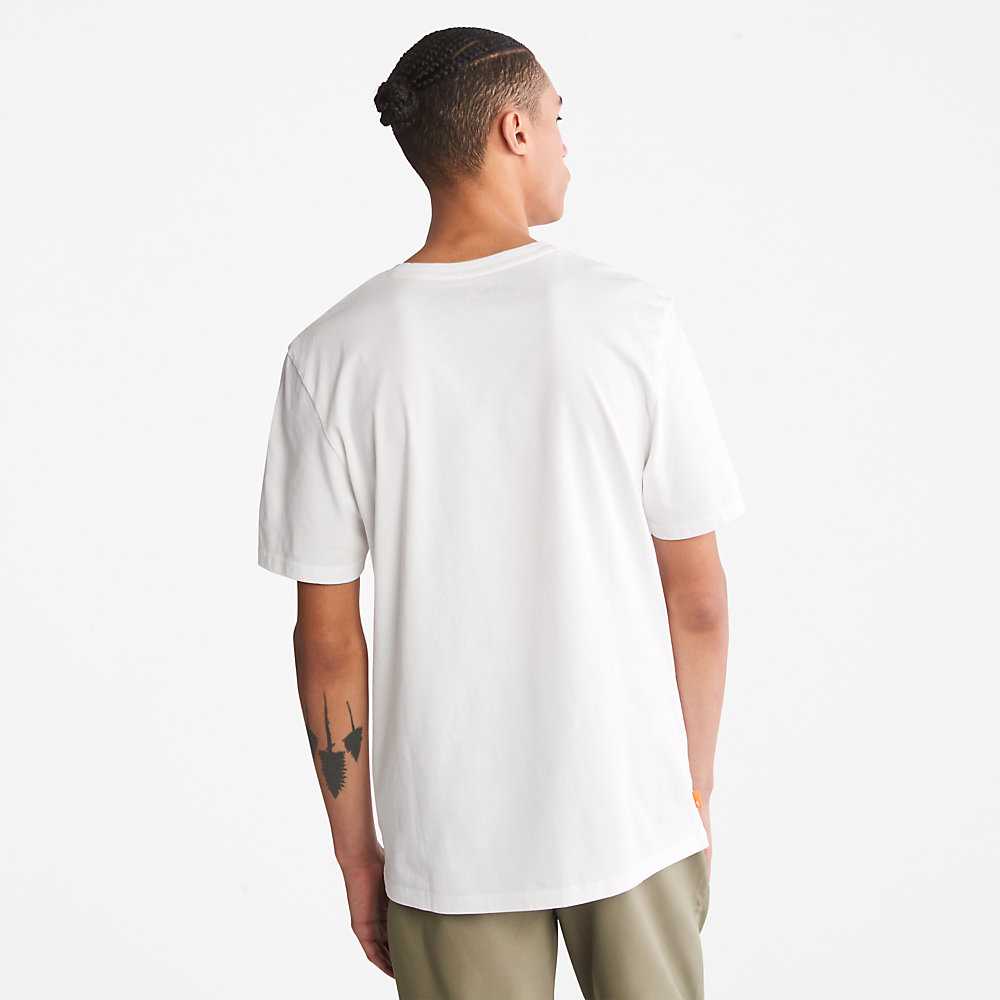 White Men's Timberland Camo-Logo T Shirts | Israel-2831760