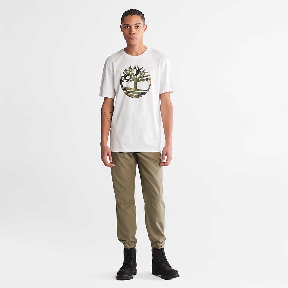 White Men's Timberland Camo-Logo T Shirts | Israel-2831760