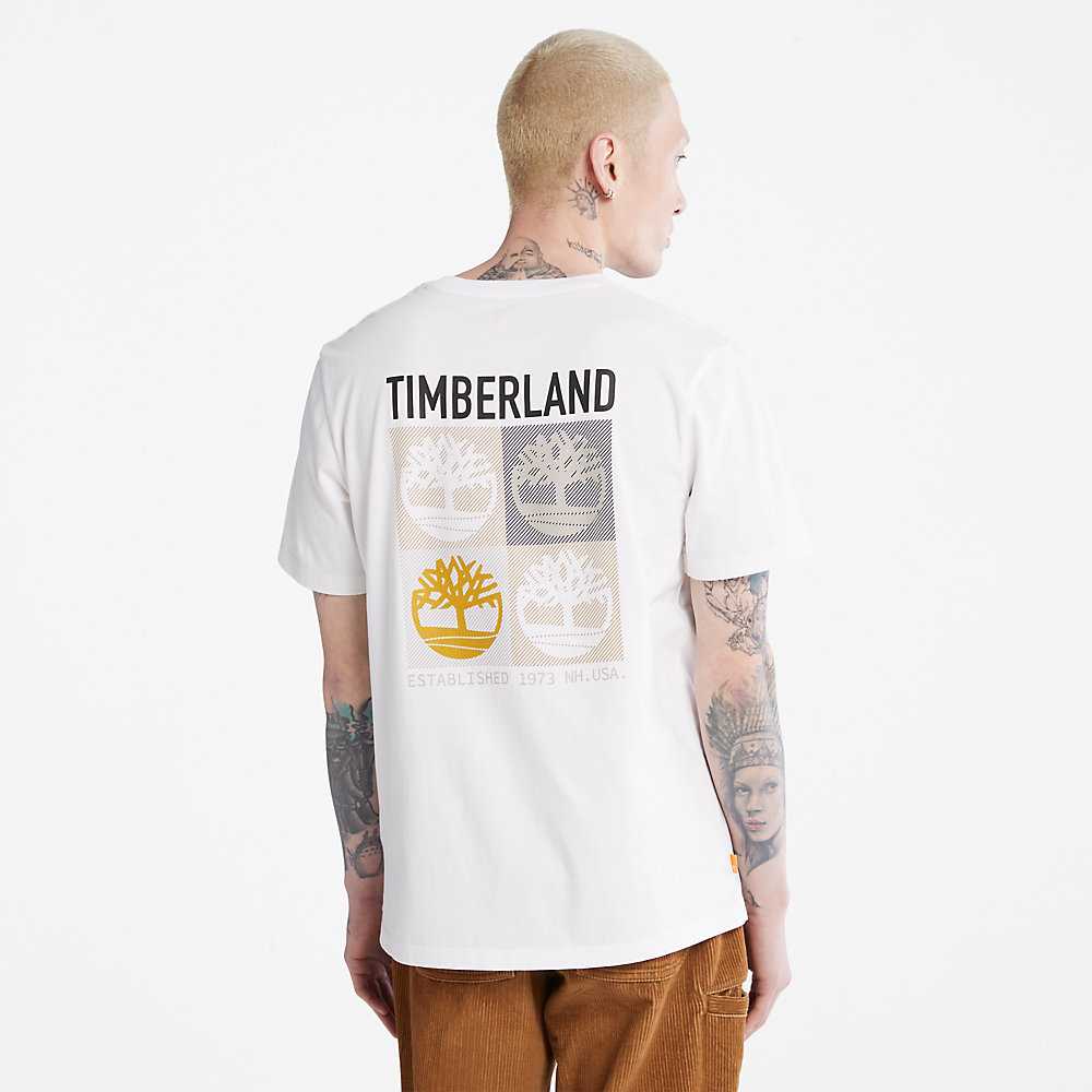 White Men's Timberland Multi-logo T Shirts | Israel-6597104