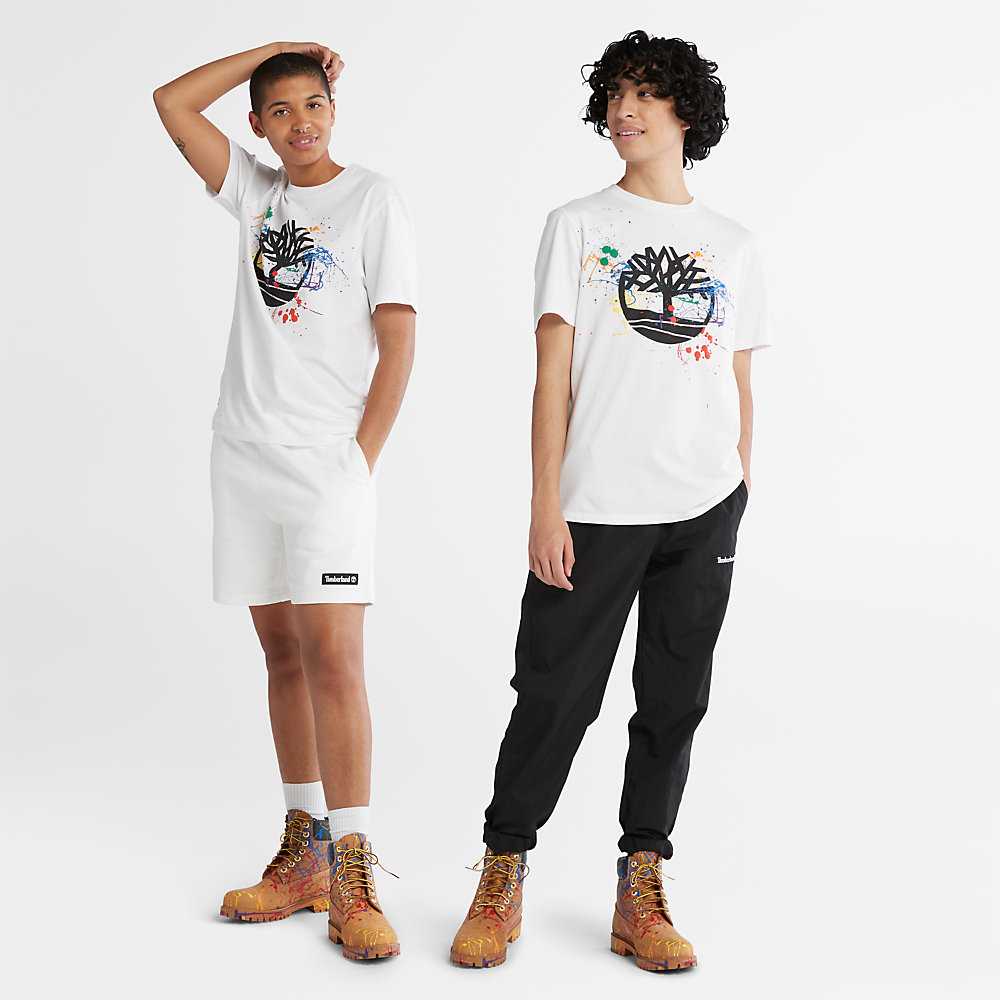 White Men's Timberland Paint Pride T Shirts | Israel-2658973