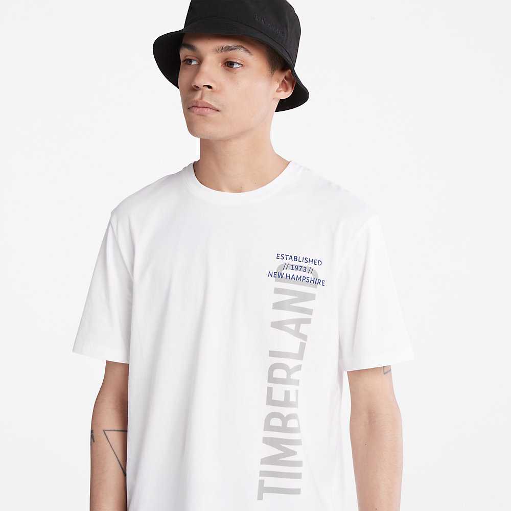 White Men's Timberland Side-logo T Shirts | Israel-3154928