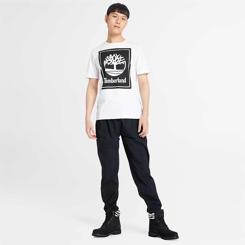 White Men's Timberland Stack Logo T Shirts | Israel-6942801