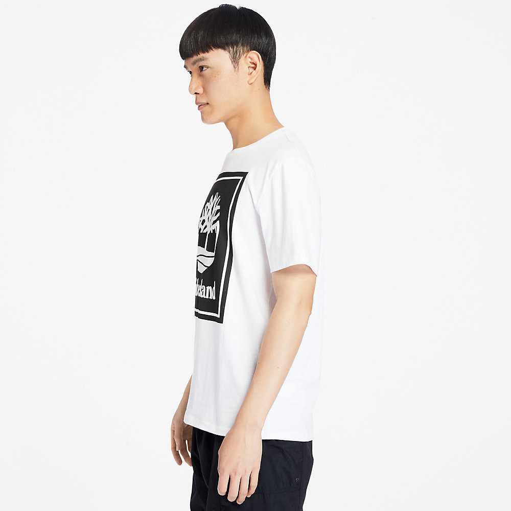 White Men's Timberland Stack Logo T Shirts | Israel-6942801