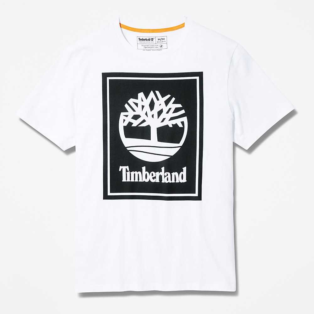 White Men's Timberland Stack Logo T Shirts | Israel-6942801